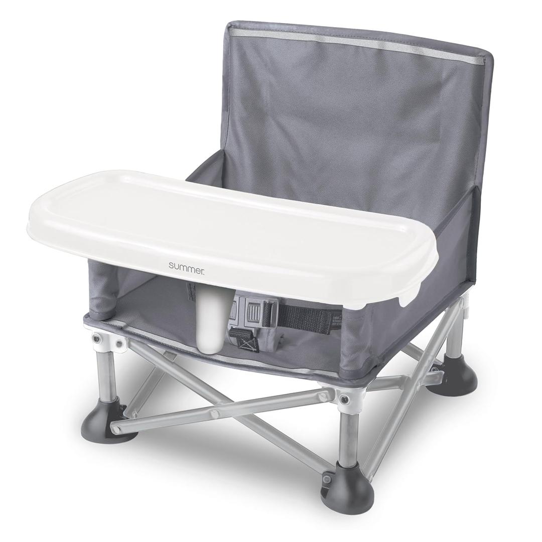 Summer by Bright Starts Pop 'N Sit Portable Booster Chair, Floor Seat, Indoor/Outdoor Use, Compact Fold, Grey, 6 Mos - 3 Yrs (Gray 1)