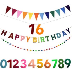 Happy Birthday Banner Pre Strung Felt Decorations Reusable Party Garland Set Rainbow Birthday Supplies With Ball Garland And Pennant Flag For Girls Boys Women Men Photo Prop Room Decor Rainbow