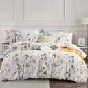 SLEEPBELLA Comforter Queen Size, 600 Thread Count Cotton White Printed with Blue & Blush Flowers Cotton Comforter Set,Down Alternative Bedding Set 3Pcs (Queen, White Floral)