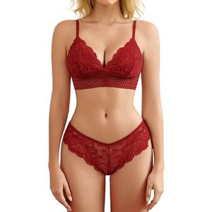 Avidlove Lingerie Sets for Women Lace Bra and Panty Sets 2 Piece Lace Babydoll Outfits（Red,L）