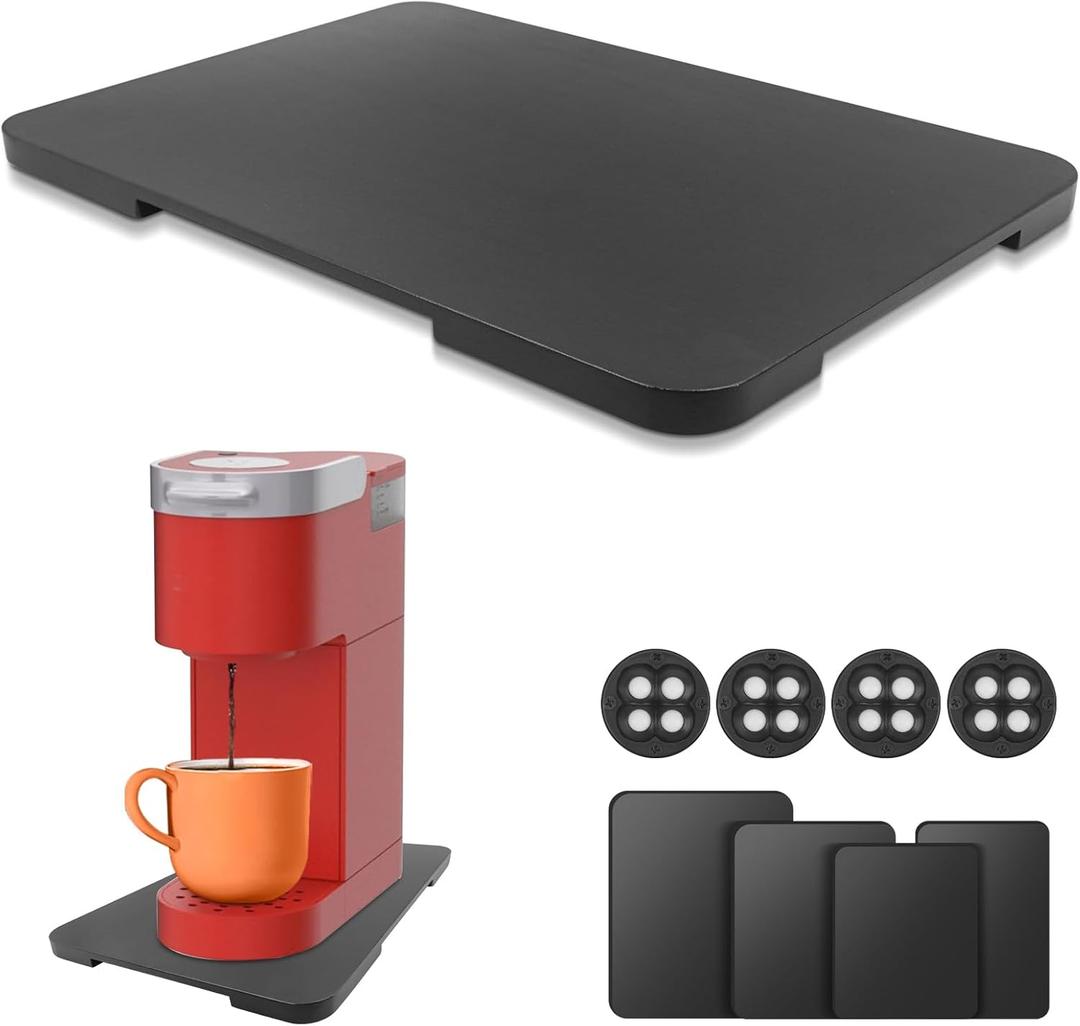 Appliance Slider 360 Rolling Tray for Coffee Maker Bamboo Coffee Pot Slider Tray Countertop Rotation Sliding Tray with Wheels, Small Appliances Mat Easily from Under the Cabinet Black(13.9"9.4")