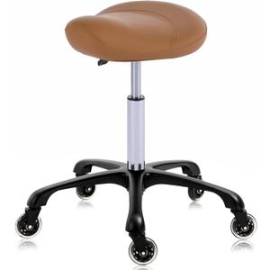 Hydraulic Saddle Stool with Wheels Height Adjustable Stylish Ergonomic Rolling Swivel Chair for Hygienic Clinic Salon Tatoo Massage Office (Camel)