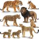 Toymany 8PCS 2-5" Plastic Jungle Animals Figures Playset Includes Baby Animals, Realistic Lion, Tiger, Cheetah, Leopard Figurines with Cubs, Cake Toppers Christmas Birthday Toy Gift for Kids Toddlers