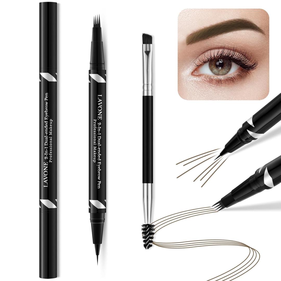 LAVONE Eyebrow Pen, 2-IN-1 Dual-ended Waterproof Eyebrow Pencil, with 4 Tip Microblading Eyebrow Pen and Ultra-Precise Brow Pencil, Eyebrows Makeup for Natural Looking - Ash Brown 02