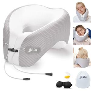 Jiaao Neck Pillow Airplane, 2025 Upgraded Memory Foam Travel Pillow for International Flights, Adjustable Clasp, Storage Bag, Advanced Neck Support for Road Trips, Home, Office, and Gaming