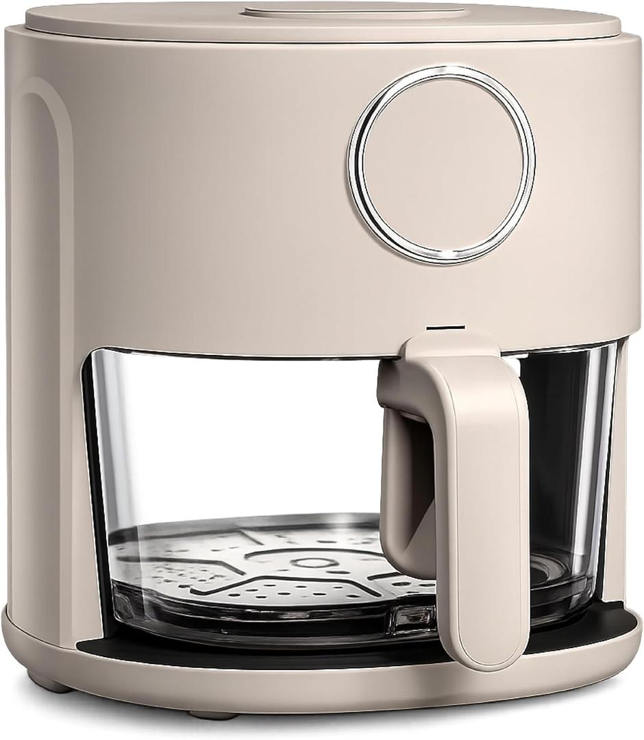 COOK WITH COLOR Colorful 1200W 4Qt Air Fryer: Glass Basket, Dishwasher Safe, 60min Timer, 6 Presets, Temp Control 175F-400F, 4 QT, Greige, Medium