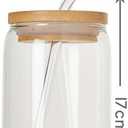 Castuvy Drinking Glasses with Bamboo Lids and Glass Straw, 16 Oz Glass Cups for Coffe, Beer, Cute Tumbler Cup for Soda Boba Tea Cocktail, coming 2 Cleaning Brushes, Pack of 6