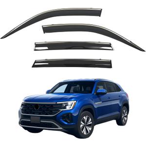Window Visors Rain Guards Fits 2020-2026 VW Atlas Cross Sport | Out-Channel Tape-On, Shatterproof Window Wind Deflectors, Extra Durable Vent Shades, Black with Stainless Steel Chrome Trim