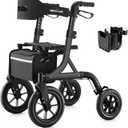 MAXWALK Walkers for Seniors, Rollator Walker with Seat, 12" Big Rubber Wheels All Terrain Rollator Walker with Backrest, Built-in Cable, Cup Holder, Foldable and Height Adjustment for Seniors, Black