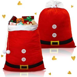 Hoolerry 2 Pcs Large Christmas Drawstring Gift Bag Santa Christmas Sacks for Presents Red Velvet 20 x 27 Inch Gift Bag for Xmas Party Supplies Holiday Wrapping (Santa Style)