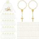 Fumete 60 Pieces Mini Rosary Favors Baptism Favors Acrylic Rosary Beads Finger Baptism Rosaries with Organza Bags for Christening Weddings Party