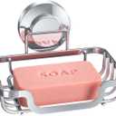 TAILI Soap Holder Bar Dish Suction Cup, Bar Shampoo Rack for Shower Wall, Draining Soap Saver Tray for Bathroom, Rustproof Stainless Steel Sponge Holder for Tub, Kitchen, Drill-Free, Silver