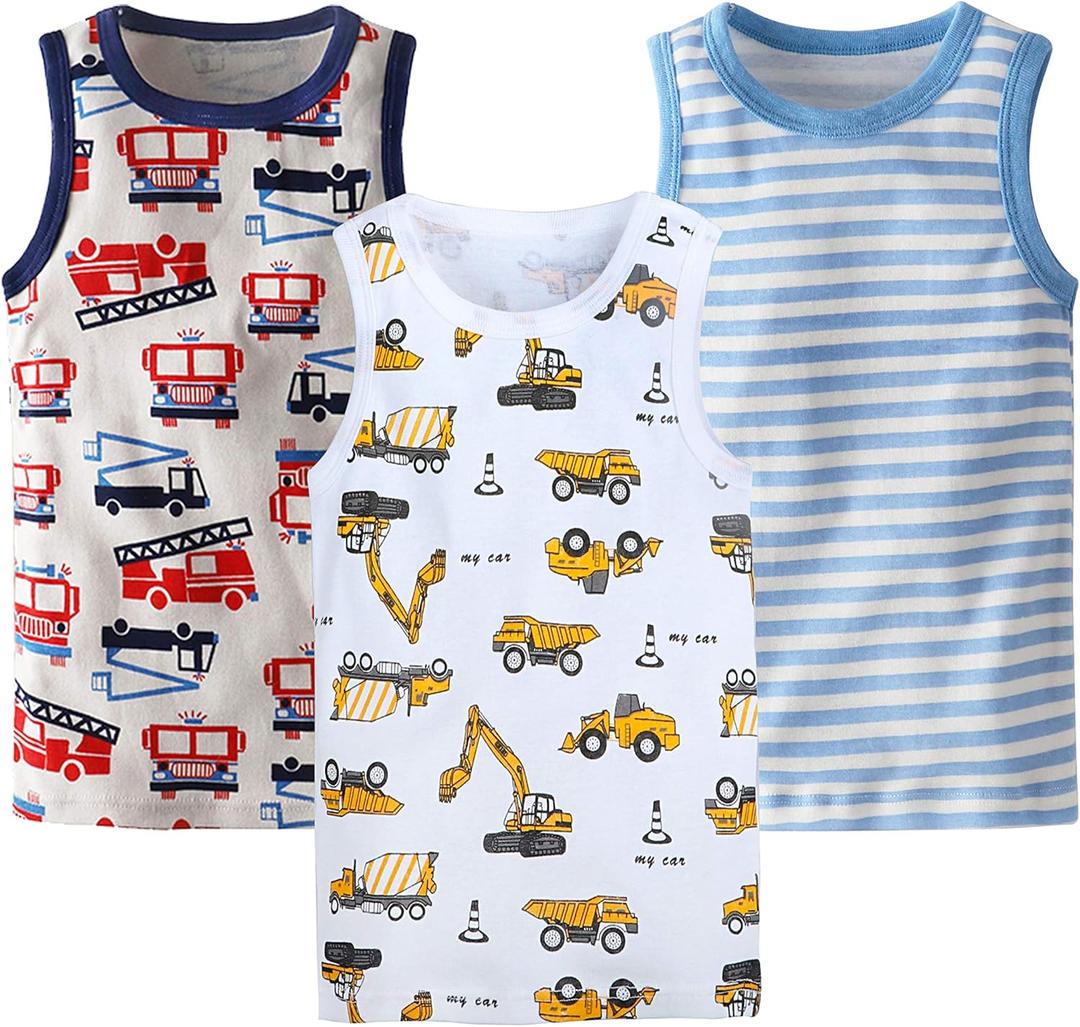 HUAER& Toddler Boys' 2-3 Pack Tank Tops (5T, White/Stripe)