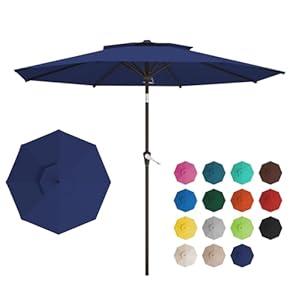 AreShark 10FT 2-Tiers Outdoor Patio Umbrella, Outdoor Table Umbrella with Push Button Tilt and Crank, Vented Large Market Umbrella 8 Sturdy Ribs UV Protection for Pool, Deck, Backyard, Garden (Navy)