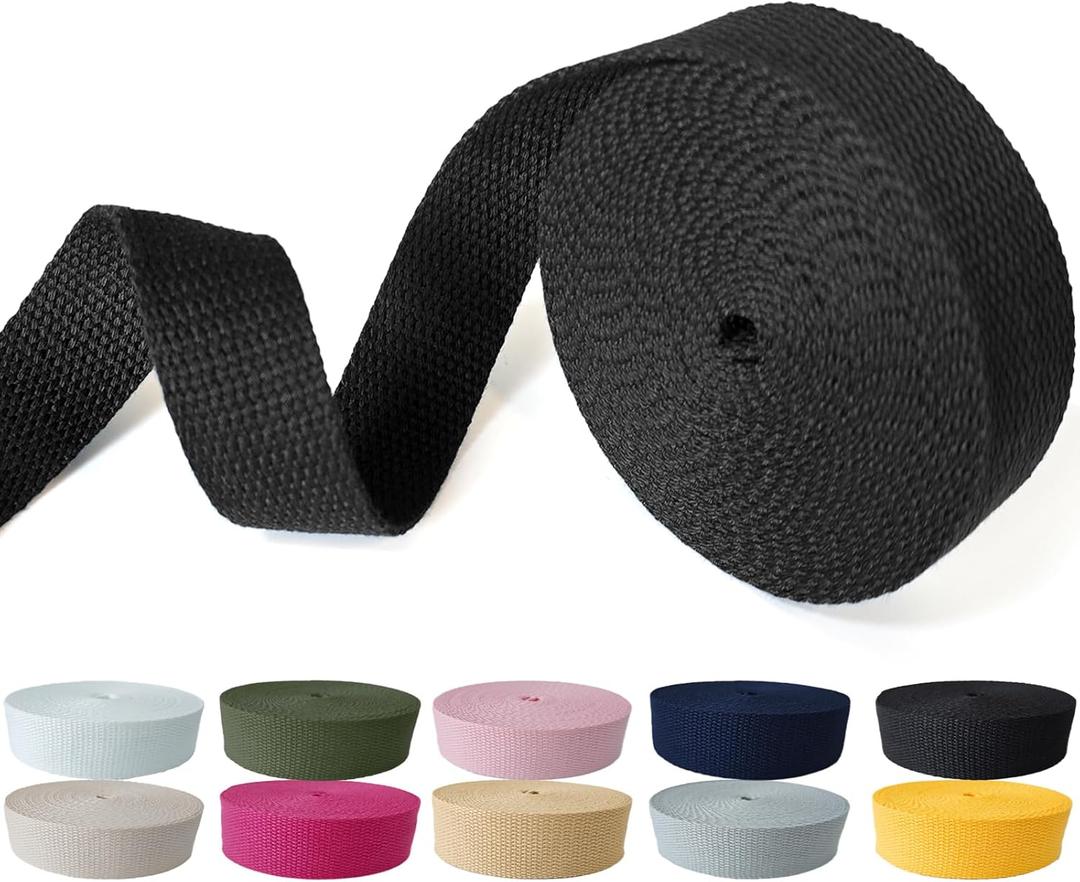 Cotton Webbing 1 Inch - 5 Yards Durable Canvas Straps for Sewing & DIY Crafts | Soft Poly Cotton Webbing for Tote Handles, Pet Collars, Cloth Belts & Home Decor (Black)