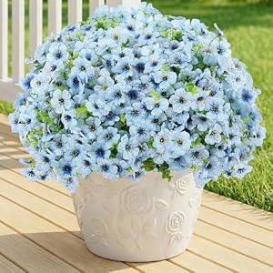 Artificial Flowers for Outdoor, Silk Flowers No Fade Fake Plastic Flowers UV Resistant Faux Plants for Outdoors Outside Front Porch Hanging Planter Window Box Garden Home Decoration, 42 Pack(Blue)