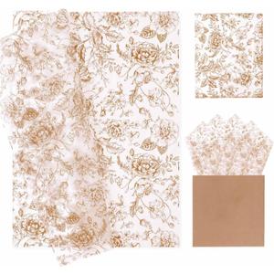 MUNILAIL 100 Sheets Brown Floral Tissue Paper 14 x 20 Inches Flower Tissue Paper for Gift Bags Vintage Floral Gift Paper Tissue for Birthday Gift Packing Crafts