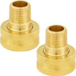 Joywayus Brass Swivel Pipe Fitting 3/4" GHT Female x 3/8" NPT Male (5/8" OD) Garden Hose Threaded to Pipe Threaded Adapter (Pack of 2)
