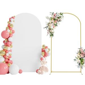 Wokceer 4.5 FT Wedding Arch Backdrop Stand and White Arch Cover, Metal Arch Stand with Arch Stand Cover for Birthday Party Wedding Ceremony Bridal Baby Shower Event Decor