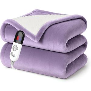 Electric Heated Throw Blanket Sherpa 50"x60" Purple Machine Washable 6 Heat Settings 4 Hours Auto Off Overheat Protection for Home Office Use