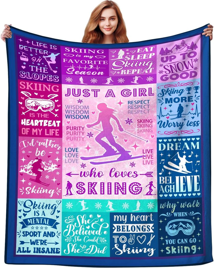 Skiing Blanket Gifts for Women Men Boys, Extreme Sports Snowboarding Throw Blankets Ski Accessories Decorations Gift for Ski Lovers Skiers 50"X40"