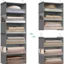 SONGMICS Hanging Closet Organizer, 6-Tier Fabric Storage Shelf, Separable Closet Hanging Shelf with Side Pockets, Foldable, Metal Hooks and Bamboo Inserts, Dove Gray URCH007G01