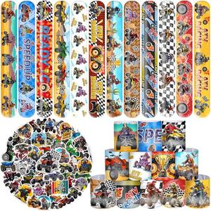 Lcnjscgo 74 PCS Four Wheeler ATV Party Favors, 24 PCS ATV Slap Bracelets 50 PCS ATV Stickers ATV Birthday Party Decorations Supplies Gifts for Kids Classroom Rewards