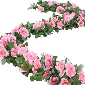 16 FT Fake Rose Vine Garland Artificial Flowers Plants Hanging Rose Ivy Home Hotel Office Wedding Party Garden Dcor (Pink/2PCS)