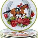 Derby Day at the Races Set of 6 Melamine Salad Plates  Add festive flair to your Derby Day celebration with 6 durable melamine salad plates featuring colorful racing silks, horseshoes, and charm.