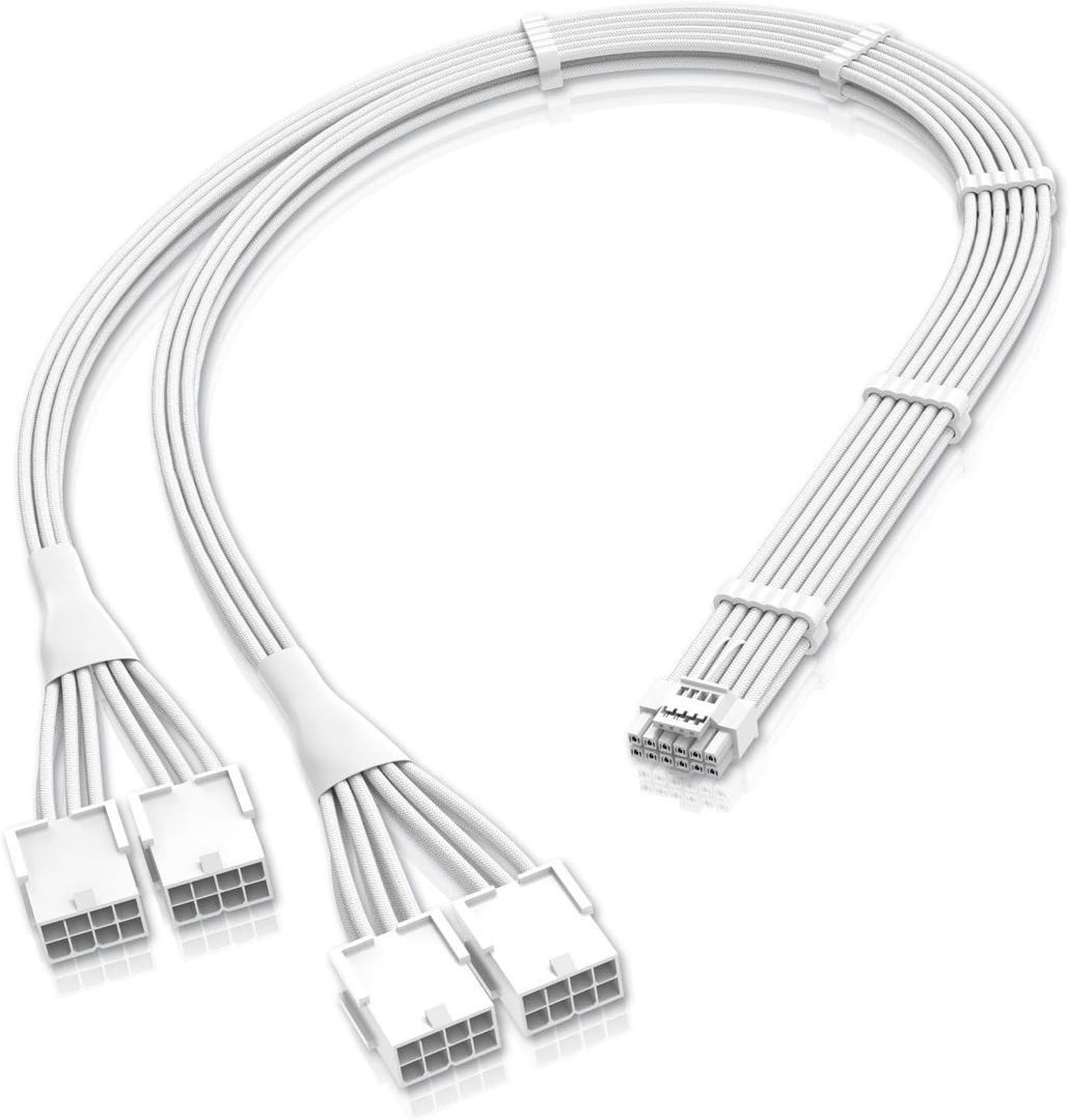 EZDIY-FAB GPU Power Sleeved Cable Extension, 16pin(12+4) 12VHPWR PCIe 5.0 Connector Male to 4X PCIE 8 PIN for RTX 3090Ti/RTX4090/RTX4080, with Pre-Installed Cable Combs-16AWG/Pure White