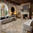 PureCozy Brown Area Rug 10x14 Living Room Vintage Floral Non-Slip Carpet