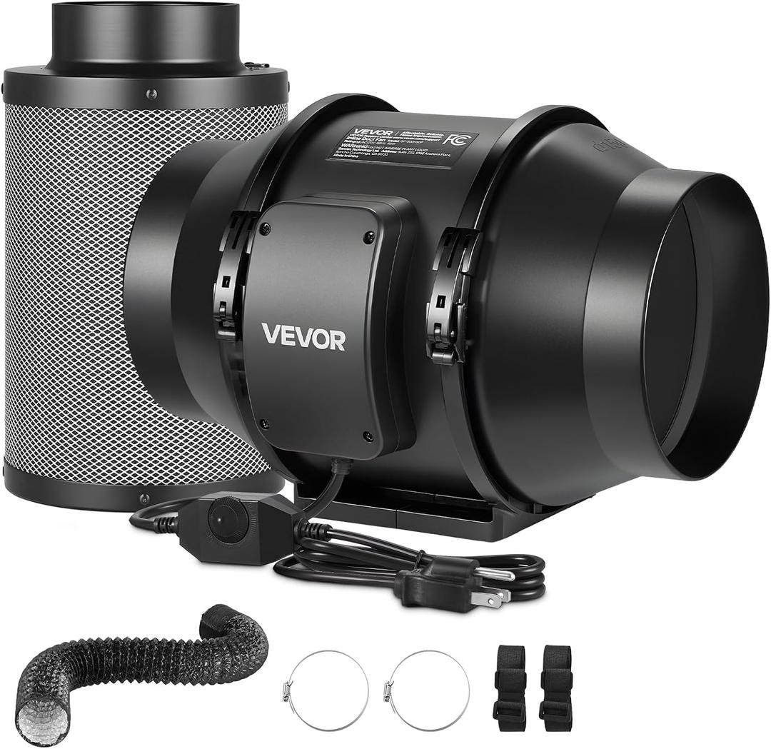 VEVOR 6" Air Filtration Kit, 180 CFM Inline Duct Fan with Speed Controller, Carbon Filter & Ducting Ventilation System for Heating Cooling Booster, Grow Tents, Hydroponics