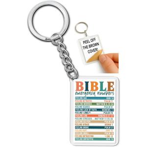 Bible Emergency Numbers Keychain Funny Quote Christian Gifts for Women Church Coworker Motivational Inspirational Key Chain Humor Appreciation Keychains Accessories for Car Keys Backpack Bag - 2x2