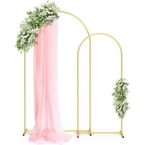 Pureegg Metal Arch Backdrop Stand Set - Set of 2 (7.2ft/6.0ft), Gold Wedding Stand with Stable Base, Elegant Backdrop Cover for Party, Birthday, Baby Shower, Graduation, Easy to Assemble