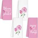 Pink Hydrangea Kitchen Towels Set of 4, Bloom Where You are Planted Pink and White Hydrangea Decorative Hand Towels for Bathroom, Hydrangeas Gifts, 16x24