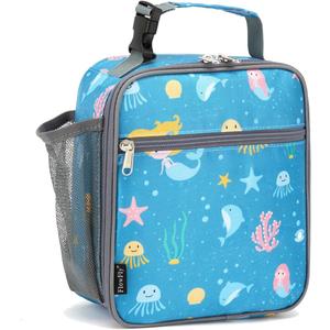 FlowFly Kids Lunch box Insulated Soft Bag Mini Cooler Back to School Thermal Meal Tote Kit for Girls, Boys, Mermaid