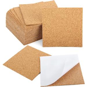 Blisstime 30 Pieces Self-Adhesive Cork Sheets 4"x 4" for DIY Coasters, Square Cork Tiles with Strong Self Adhesive Backing