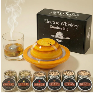 Electric Whiskey Smoker Kit Rechargeable Cocktail Smoker with Wood Chips No Butane Needed Old Fashioned Drink Smoker Ready to Use Saturn Design Home Bar Gift Set for Men Dad Husband