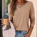 Dokotoo T Shirts for Women Casual Long Sleeve V Neck Lace Trim Tops Lightweight Solid Color Basic Tees Blouses (L)