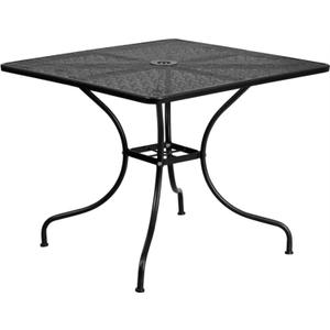 Flash Furniture Oia Commercial Grade 35.5" Square Black Indoor-Outdoor Steel Patio Table with Umbrella Hole