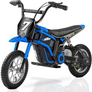 ELEMARA Electric Dirt Bike,350W Motorcycle 24V Ride on Toy for Big Kids w/LED Power Display,15.5 mph & 150lb Max,3 Speeds,Chain-Driven Motor,Twist-Grip Throttle & Brake Lever,12" Air-Filled Tires-Blue