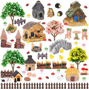 60 PCS Mini Fairy Garden Accessories Kit Enchanted Miniature House Decor Set with Tiny Figurines, DIY Micro Landscape Ornaments for Terrarium, Dollhouse Succulent Craft