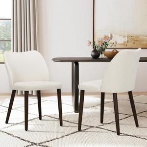 COLAMY Upholstered Dining Chairs Set of 2, Modern Fabric Dining Room Kitchen Side Chair with Padded Seat and Wood Legs for Restaurant/Cafe, Beige