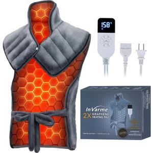 Neck-Back Far Infrared Heating Pad: 2X Graphene and Luxury Plush Electric Heating Pad for Neck Shoulders and Back - 3X Deep Pain Relief for Mom Dad in Full Body - 24 X 37 2H Auto Off (Grey)
