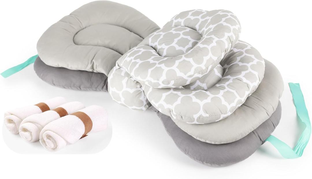 Breastfeeding Nursing Pillow for Newborns & Infants | Butterfly Pillow Made of Composite Fiber and Cotton | Includes 3 Ultra-Soft Baby Towels | Gray
