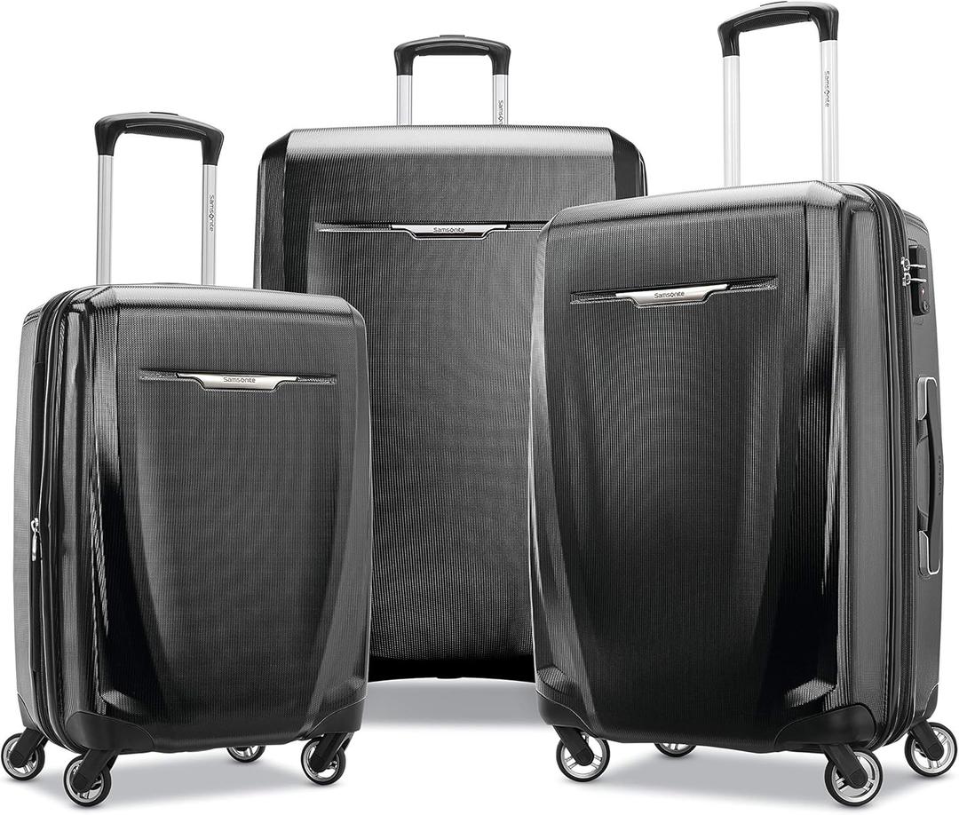 Samsonite Winfield 3 DLX Hardside Expandable Luggage with Spinners, Black, 3-Piece Set (20/25/28)