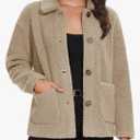 Womens Sherpa Fleece Jackets Fuzzy Warm Winter Jackets Button Down Coat Long Sleeve Outwear with Pockets
Size L