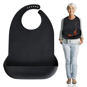 Kinggrand Kitchen Adult Bibs for Men, Women, Elderly- Silicone Adult Bib for Eating - Washable Bibs with Crumb Catcher (Black)