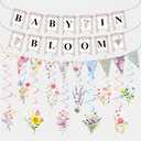 Pack of 2 Floral Baby Shower Gender Reveal Decorations,Baby in Bloom Banner,with Wildflower Hanging Swirls,for Neutral Baby Boy Girl Shower Party Decor Supplies