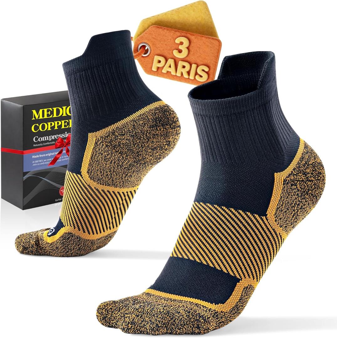 Firm Copper Compression Ankle Socks 20–30 mmHg for Women & Men (3 Pairs) – Medical Support for Circulation, Swelling, Odor Control & Foot Fatigue